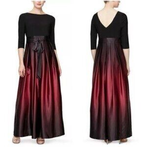 SLNY Black, Purple and Red ombré Pleated Tiered Gown